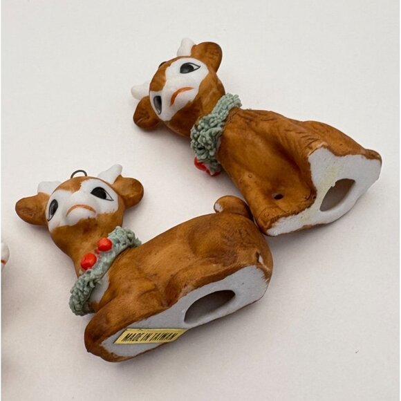Vintage Mini Reindeer Christmas Tree Ornaments Set Of 3 Ceramic Original Box - Picture 7 of 10